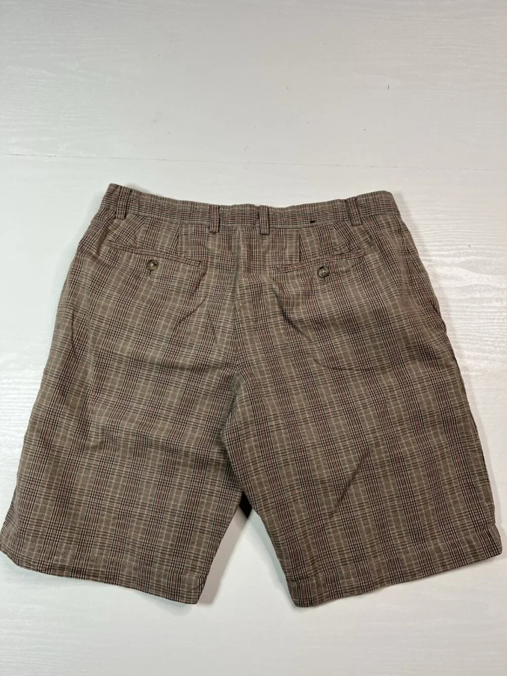 Banana Republic Linen Blend Glen Check Plaid Shorts 9 Inch Inseam Mens 33